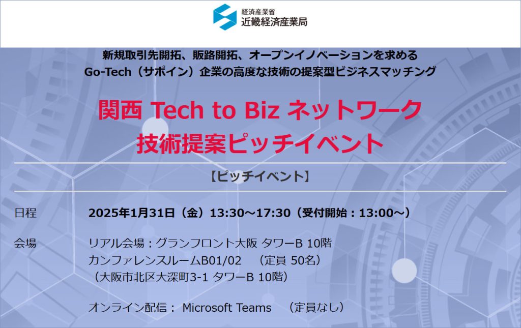 関西 Tech to Biz ネットワーク 技術提案ピッチイベント